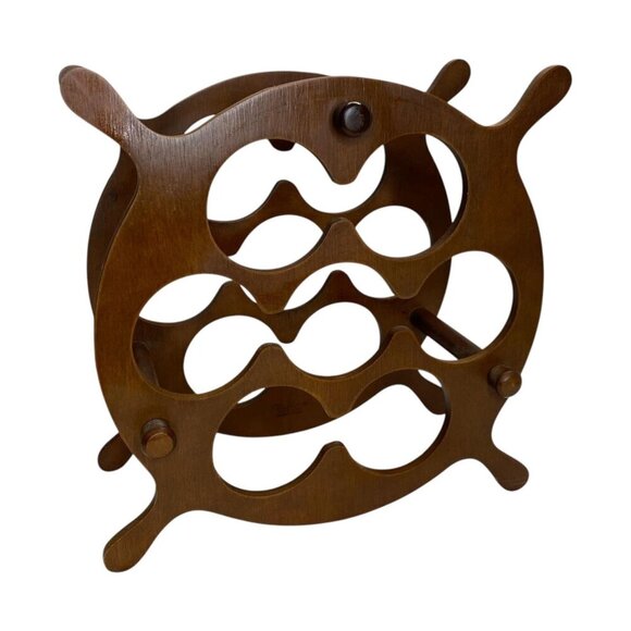 Milbern Wooden Ships Wheel Wine Nautical Rack Holder 7 Slots Tabletop Vintage - Picture 4 of 9
